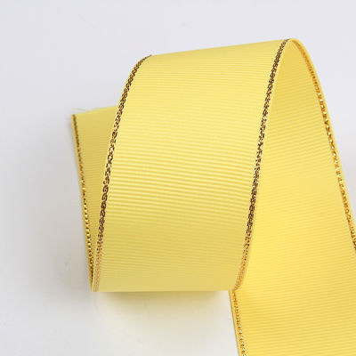2.5cm Πολυεστέρα Χρυσή Έκρηξη Διπλό Πρόσωπο Grosgrain Ribbon για Χριστουγεννιάτικο Δέντρο και χειριστήρες τσάντας