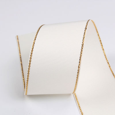 2.5cm Πολυεστέρα Χρυσή Έκρηξη Διπλό Πρόσωπο Grosgrain Ribbon για Χριστουγεννιάτικο Δέντρο και χειριστήρες τσάντας