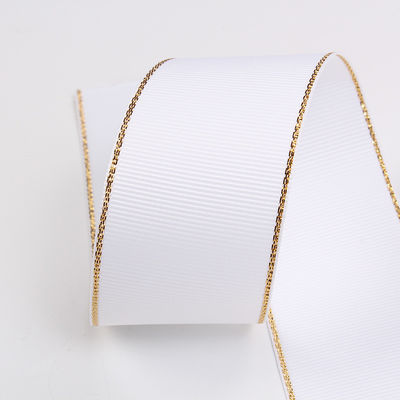 2.5cm Πολυεστέρα Χρυσή Έκρηξη Διπλό Πρόσωπο Grosgrain Ribbon για Χριστουγεννιάτικο Δέντρο και χειριστήρες τσάντας
