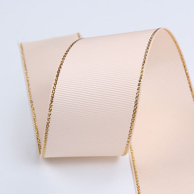 2.5cm Πολυεστέρα Χρυσή Έκρηξη Διπλό Πρόσωπο Grosgrain Ribbon για Χριστουγεννιάτικο Δέντρο και χειριστήρες τσάντας