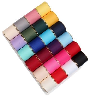 2.5cm Πολυεστέρα Χρυσή Έκρηξη Διπλό Πρόσωπο Grosgrain Ribbon για Χριστουγεννιάτικο Δέντρο και χειριστήρες τσάντας