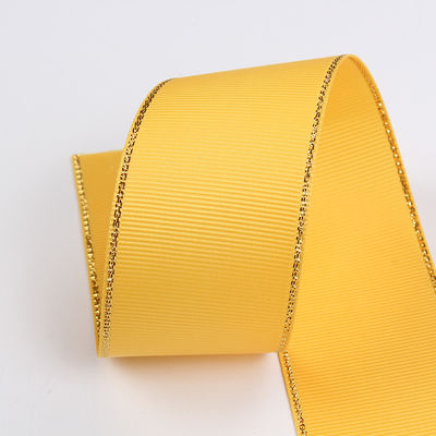 2.5cm Πολυεστέρα Χρυσή Έκρηξη Διπλό Πρόσωπο Grosgrain Ribbon για Χριστουγεννιάτικο Δέντρο και χειριστήρες τσάντας
