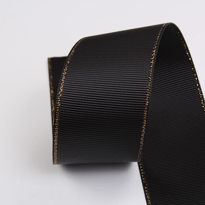 2.5cm Πολυεστέρα Χρυσή Έκρηξη Διπλό Πρόσωπο Grosgrain Ribbon για Χριστουγεννιάτικο Δέντρο και χειριστήρες τσάντας