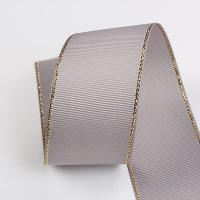 2.5cm Πολυεστέρα Χρυσή Έκρηξη Διπλό Πρόσωπο Grosgrain Ribbon για Χριστουγεννιάτικο Δέντρο και χειριστήρες τσάντας