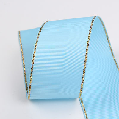 2.5cm Πολυεστέρα Χρυσή Έκρηξη Διπλό Πρόσωπο Grosgrain Ribbon για Χριστουγεννιάτικο Δέντρο και χειριστήρες τσάντας