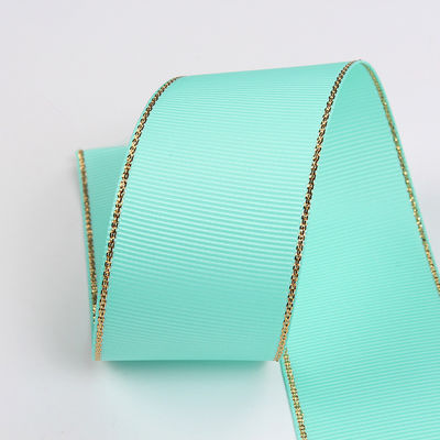 2.5cm Πολυεστέρα Χρυσή Έκρηξη Διπλό Πρόσωπο Grosgrain Ribbon για Χριστουγεννιάτικο Δέντρο και χειριστήρες τσάντας