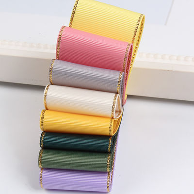 2.5cm Πολυεστέρα Χρυσή Έκρηξη Διπλό Πρόσωπο Grosgrain Ribbon για Χριστουγεννιάτικο Δέντρο και χειριστήρες τσάντας
