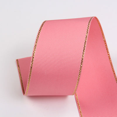 2.5cm Πολυεστέρα Χρυσή Έκρηξη Διπλό Πρόσωπο Grosgrain Ribbon για Χριστουγεννιάτικο Δέντρο και χειριστήρες τσάντας