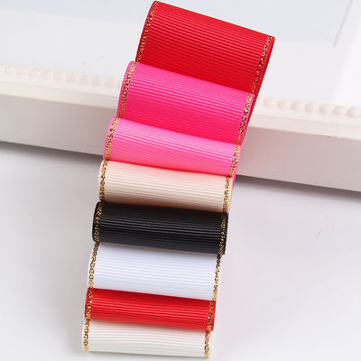 2.5cm Πολυεστέρα Χρυσή Έκρηξη Διπλό Πρόσωπο Grosgrain Ribbon για Χριστουγεννιάτικο Δέντρο και χειριστήρες τσάντας