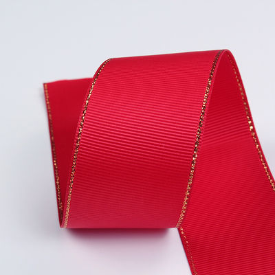 2.5cm Πολυεστέρα Χρυσή Έκρηξη Διπλό Πρόσωπο Grosgrain Ribbon για Χριστουγεννιάτικο Δέντρο και χειριστήρες τσάντας