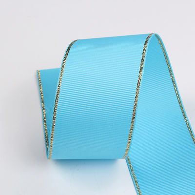 2.5cm Πολυεστέρα Χρυσή Έκρηξη Διπλό Πρόσωπο Grosgrain Ribbon για Χριστουγεννιάτικο Δέντρο και χειριστήρες τσάντας