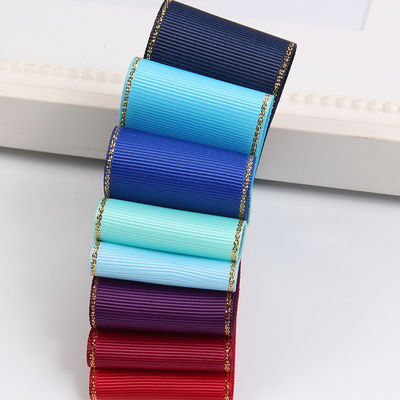 2.5cm Πολυεστέρα Χρυσή Έκρηξη Διπλό Πρόσωπο Grosgrain Ribbon για Χριστουγεννιάτικο Δέντρο και χειριστήρες τσάντας