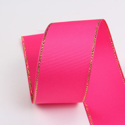 2.5cm Πολυεστέρα Χρυσή Έκρηξη Διπλό Πρόσωπο Grosgrain Ribbon για Χριστουγεννιάτικο Δέντρο και χειριστήρες τσάντας
