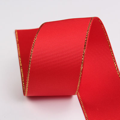 2.5cm Πολυεστέρα Χρυσή Έκρηξη Διπλό Πρόσωπο Grosgrain Ribbon για Χριστουγεννιάτικο Δέντρο και χειριστήρες τσάντας