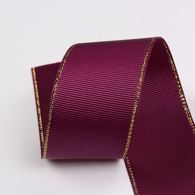 2.5cm Πολυεστέρα Χρυσή Έκρηξη Διπλό Πρόσωπο Grosgrain Ribbon για Χριστουγεννιάτικο Δέντρο και χειριστήρες τσάντας