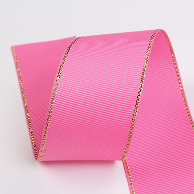 2.5cm Πολυεστέρα Χρυσή Έκρηξη Διπλό Πρόσωπο Grosgrain Ribbon για Χριστουγεννιάτικο Δέντρο και χειριστήρες τσάντας