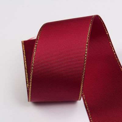 2.5cm Πολυεστέρα Χρυσή Έκρηξη Διπλό Πρόσωπο Grosgrain Ribbon για Χριστουγεννιάτικο Δέντρο και χειριστήρες τσάντας