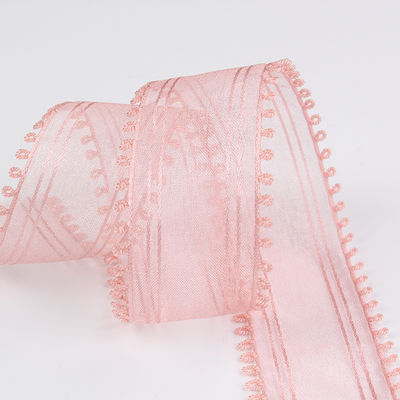 16mm-38mm Rolls Of Organza Ribbon Διπλή κυκλική άκρη Κόκκινη καθαρή κορδέλα