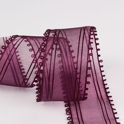 16mm-38mm Rolls Of Organza Ribbon Διπλή κυκλική άκρη Κόκκινη καθαρή κορδέλα