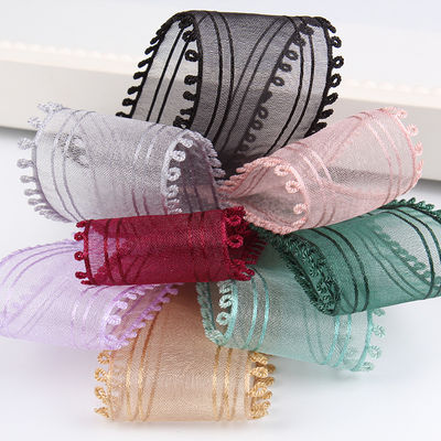 16mm-38mm Rolls Of Organza Ribbon Διπλή κυκλική άκρη Κόκκινη καθαρή κορδέλα