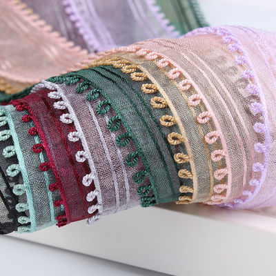16mm-38mm Rolls Of Organza Ribbon Διπλή κυκλική άκρη Κόκκινη καθαρή κορδέλα