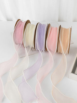 40mm Pearl Edge Polyester Organza Ribbon για πολυτελή συσκευασία δώρων