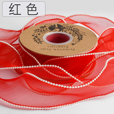 40mm Pearl Edge Polyester Organza Ribbon για πολυτελή συσκευασία δώρων