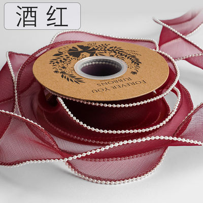 40mm Pearl Edge Polyester Organza Ribbon για πολυτελή συσκευασία δώρων