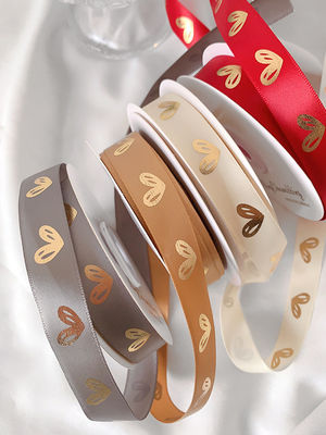 16mm Heart Pattern Χρυσό φύλλο Τυπωμένη κορδέλα για συσκευασία δώρων και διακόσμηση