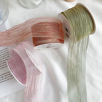 Πολυεστέρα 38mm Organza Ribbon Οικολογικά φιλική Λάμψη ροζ Organza Ribbon