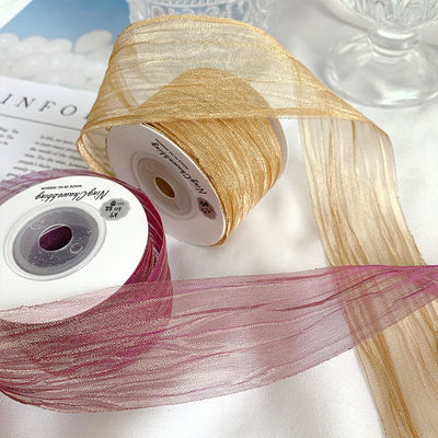 Πολυεστέρα 38mm Organza Ribbon Οικολογικά φιλική Λάμψη ροζ Organza Ribbon