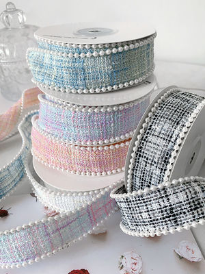 25mm Polyester Ribbon Gratice Plaid Ribbon Pearl Edge OEM ODM Πίνακα από πολυεστέρα