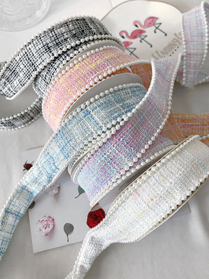 25mm Polyester Ribbon Gratice Plaid Ribbon Pearl Edge OEM ODM Πίνακα από πολυεστέρα