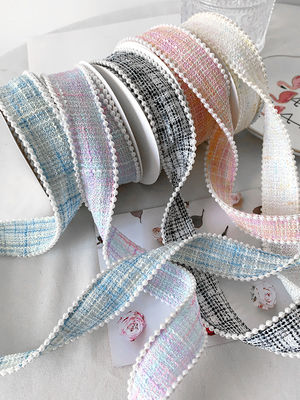 25mm Polyester Ribbon Gratice Plaid Ribbon Pearl Edge OEM ODM Πίνακα από πολυεστέρα