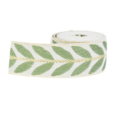 25mm*2y Jacquard Leaf Ribbon Eco Friendly Χριστουγεννιάτικη κορδέλα με σύρμα