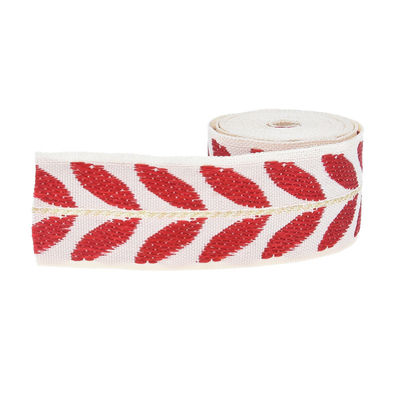 25mm*2y Jacquard Leaf Ribbon Eco Friendly Χριστουγεννιάτικη κορδέλα με σύρμα