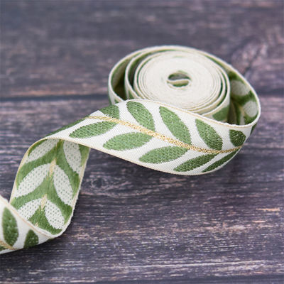 25mm*2y Jacquard Leaf Ribbon Eco Friendly Χριστουγεννιάτικη κορδέλα με σύρμα
