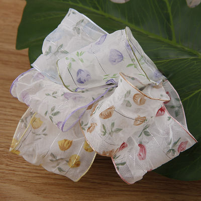 40mm 50mm Organza Ribbon με Floral Printed Polyester Ribbon OEM Eco Friendly