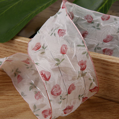40mm 50mm Organza Ribbon με Floral Printed Polyester Ribbon OEM Eco Friendly