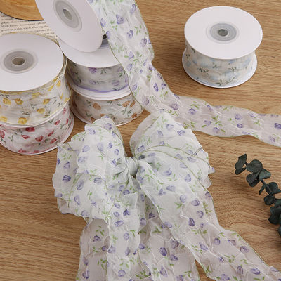40mm 50mm Organza Ribbon με Floral Printed Polyester Ribbon OEM Eco Friendly
