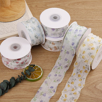 40mm 50mm Organza Ribbon με Floral Printed Polyester Ribbon OEM Eco Friendly