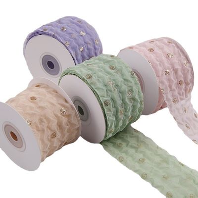 50mm Organza Ribbon with Dot Pattern Gold Foil Printed Polyester Organza Ribbon OEM Οικολογικά φιλικό