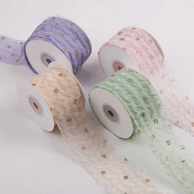 50mm Organza Ribbon with Dot Pattern Gold Foil Printed Polyester Organza Ribbon OEM Οικολογικά φιλικό