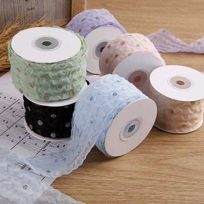 50mm Organza Ribbon with Dot Pattern Gold Foil Printed Polyester Organza Ribbon OEM Οικολογικά φιλικό