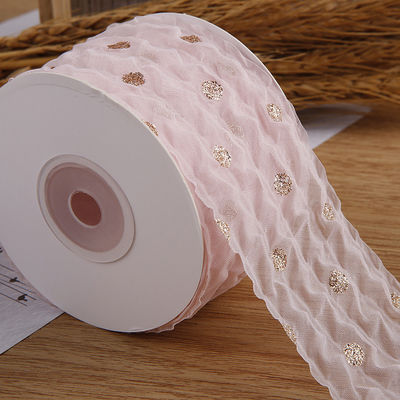 50mm Organza Ribbon with Dot Pattern Gold Foil Printed Polyester Organza Ribbon OEM Οικολογικά φιλικό