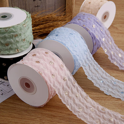50mm Organza Ribbon with Dot Pattern Gold Foil Printed Polyester Organza Ribbon OEM Οικολογικά φιλικό