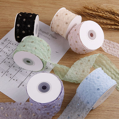 50mm Organza Ribbon with Dot Pattern Gold Foil Printed Polyester Organza Ribbon OEM Οικολογικά φιλικό