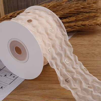 50mm Organza Ribbon with Dot Pattern Gold Foil Printed Polyester Organza Ribbon OEM Οικολογικά φιλικό