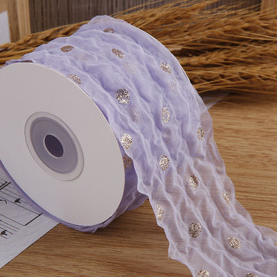 50mm Organza Ribbon with Dot Pattern Gold Foil Printed Polyester Organza Ribbon OEM Οικολογικά φιλικό