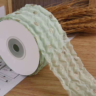 50mm Organza Ribbon with Dot Pattern Gold Foil Printed Polyester Organza Ribbon OEM Οικολογικά φιλικό